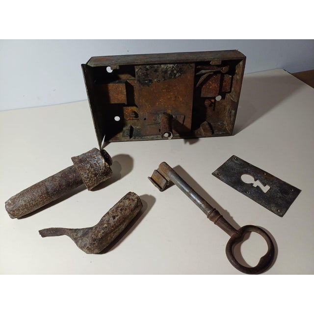 Knight's Templar Fortress Lock with Large Key and Steel Gate Hinge Pins, Set of 5 For Sale - Image 3 of 10