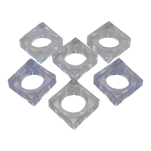 Last Call - Mid-Century Square Lucite Napkin Rings - Set of 6 For Sale