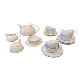 Vintage 1980s Rosenthal Tac Tea Set Walter Gropius Bauhaus White Porcelain Teapot Cups Saucers - 22 pcs For Sale
