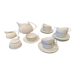 Vintage 1980s Rosenthal Tac Tea Set Walter Gropius Bauhaus White Porcelain Teapot Cups Saucers - 22 pcs