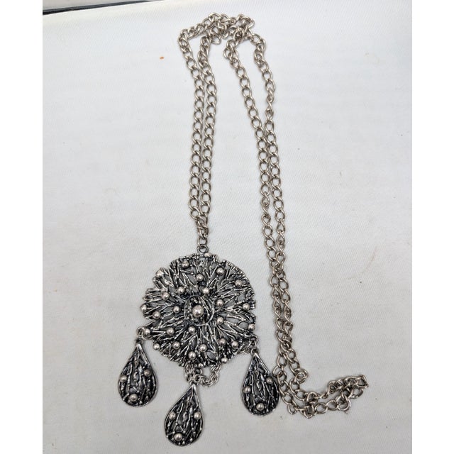 Silver Vintage Signed Napier Silvertone Brutalist Pendant Necklace For Sale - Image 8 of 9