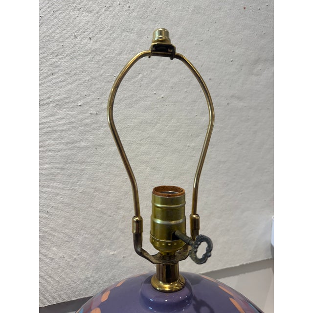 Purple Set of 2 Vintage Hand Painted Patterned Lamps For Sale - Image 8 of 10