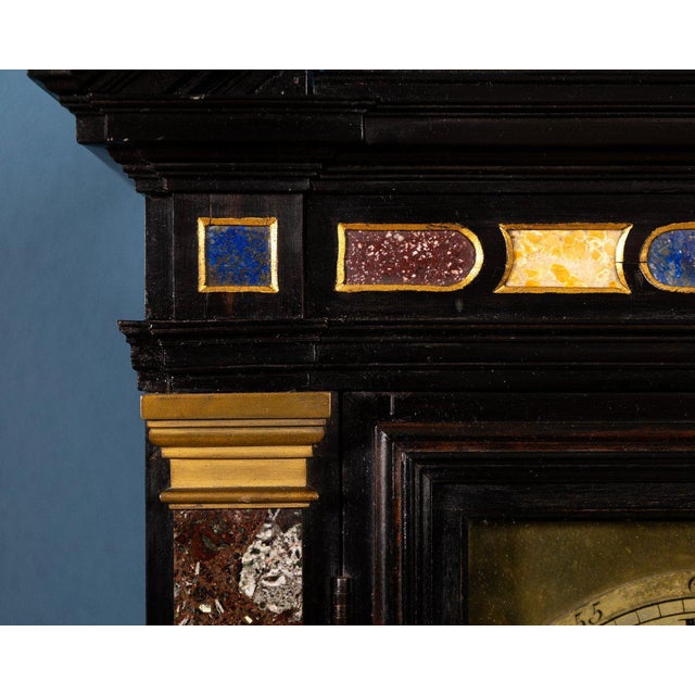 Ebony Table Clock with Semi-Precious Stone Inlay, Central Italy, 18th Century For Sale - Image 5 of 12