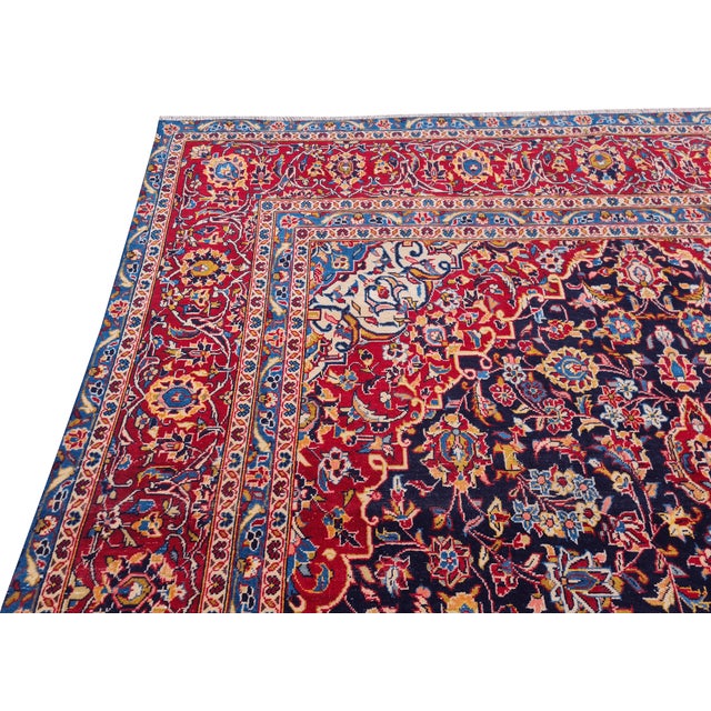 Textile Hand Knotted Antique Persian Kashan Wool Area Rug 12'8" X 79" For Sale - Image 7 of 9
