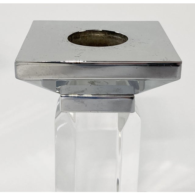 Charles Hollis Jones Vintage Charles Hollis Jones Style Lucite and Silver Candlestick Pair For Sale - Image 4 of 5
