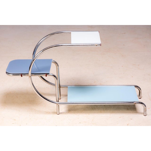 Bauhaus 20th Century Bauhaus Tubular Steel Flower Stand with Colored Glass Shelves by Emile Guyot, Czechoslovakia, 1950 For Sale - Image 3 of 7