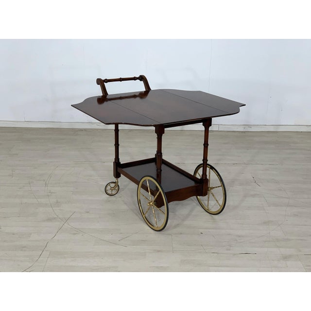 Brown Mid-Century Serving Trolley in Wood with Fold-Out Shelves For Sale - Image 8 of 8