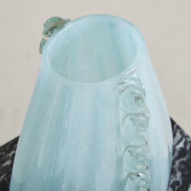 Italian Italian Ice Blue Murano Glass Vase with Wave Appliqué, 1950s For Sale - Image 3 of 7
