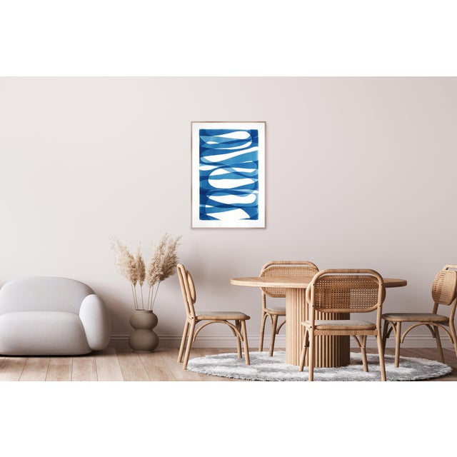 2025, Post Minimalist Monotype Cyanotype Pf School of Fish, Blue and White Abstract Vertical Artwork by Kind of Cyan For Sale - Image 4 of 8