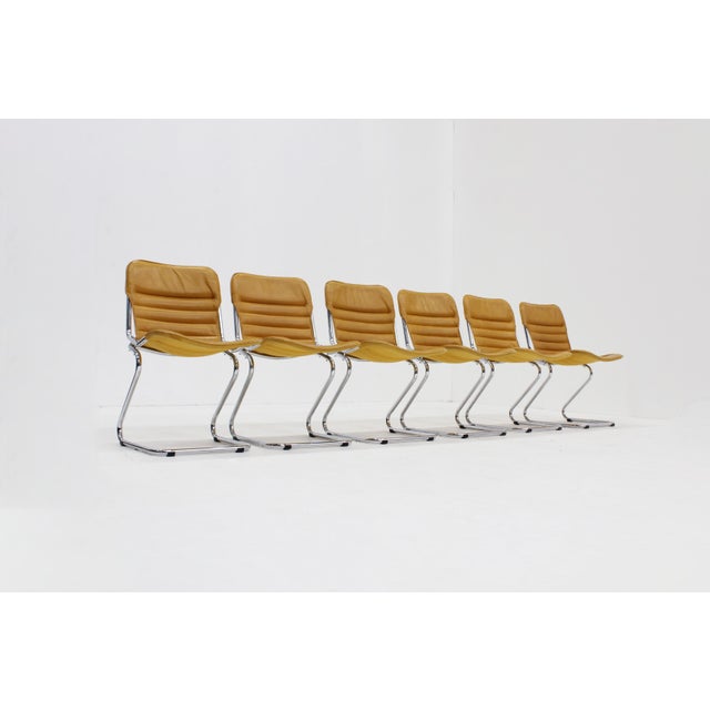 Vintage Chrome and Leather Dining Room Chairs, 1970s, Set of 6 For Sale - Image 4 of 9