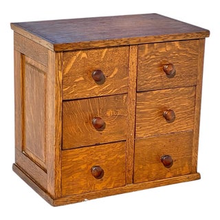 Antique 6 Drawer Tiger Oak Desktop File Cabinet / Card Catalog Cabinet For Sale