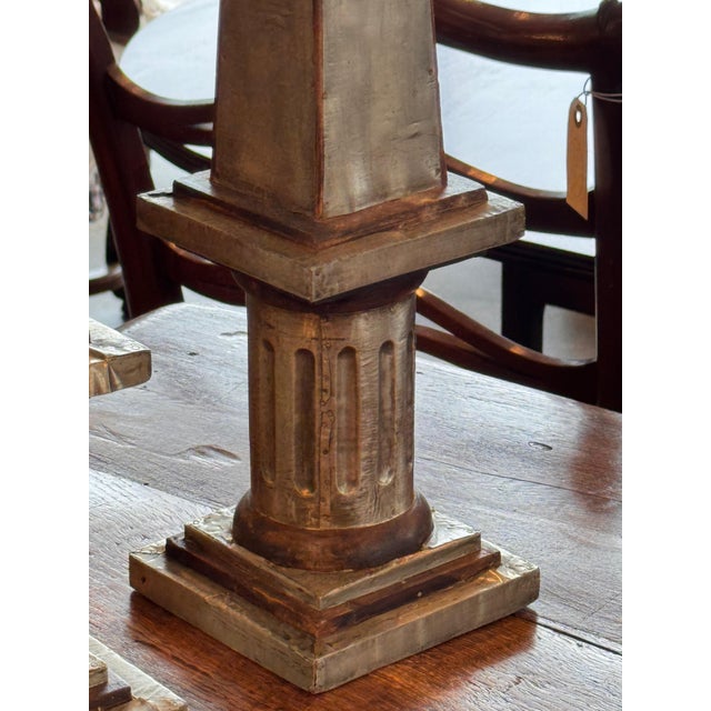 Pair of Polished Tin and Wood Obelisks For Sale - Image 4 of 9