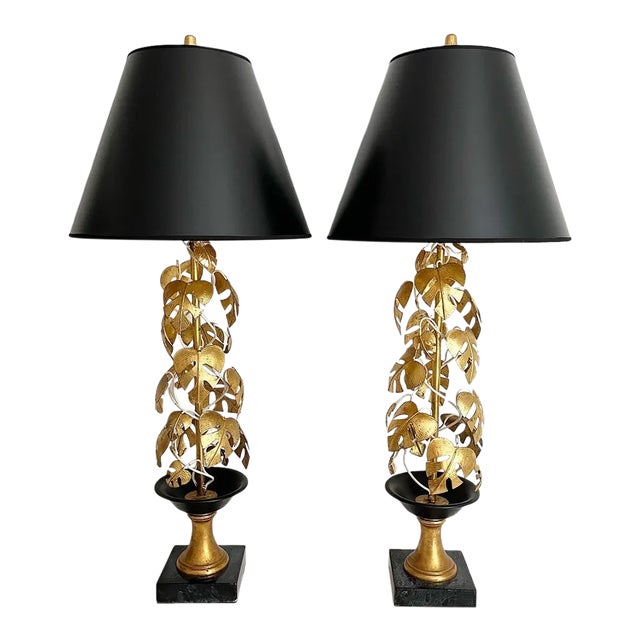 Italian Topiary Lamps & Shades - A Pair For Sale
