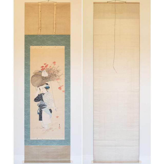 "Oharame" by Ogata Kaho, Meiji to Taisho Era Japanese Silk Painting in Wooden Case For Sale - Image 13 of 15