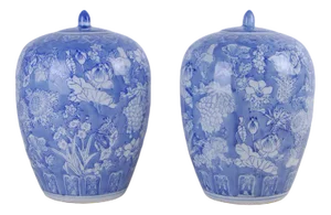 Pot in Blue White Ceramic, Set of 2