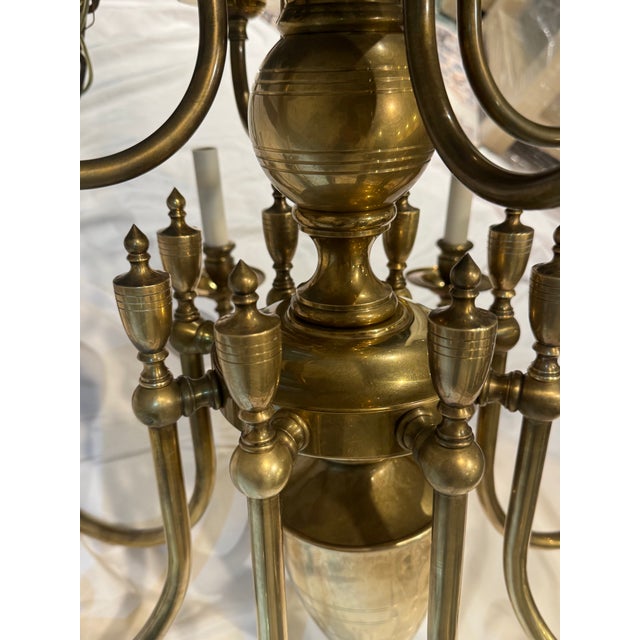 Large Twelve-Light Solid Brass Chandelier For Sale - Image 11 of 12