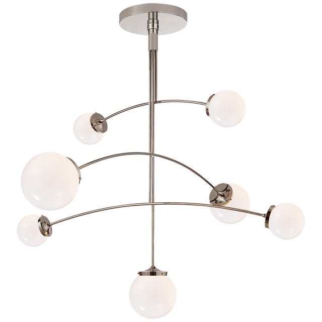 Kate Spade New York for Visual Comfort Signature Prescott Large Mobile Chandelier in Polished Nickel with White Glass For Sale