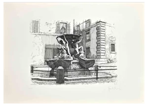 Giuseppe Malandrino, Fountain of the Turtles, 1970s, Etching