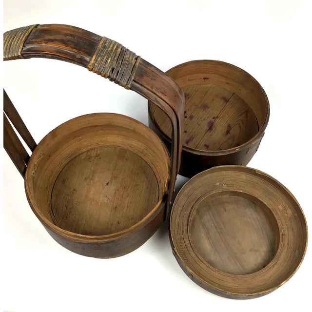 Brown 1900s Chinese Wood and Reed Wedding Basket For Sale - Image 8 of 13