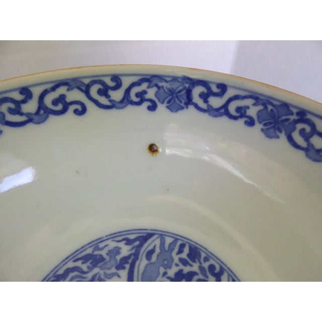 Pair of Japanese Porcelain Bowls With Transfer Design in Blue / White 1950s For Sale - Image 10 of 11