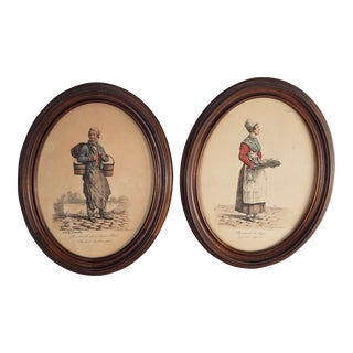French Hand Tinted Framed Prints by Carle Vernet Merchants Pair For Sale