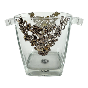 1980s Arthur Court Glass Ice Bucket With Silver-Tone Vine and Grape Overlay