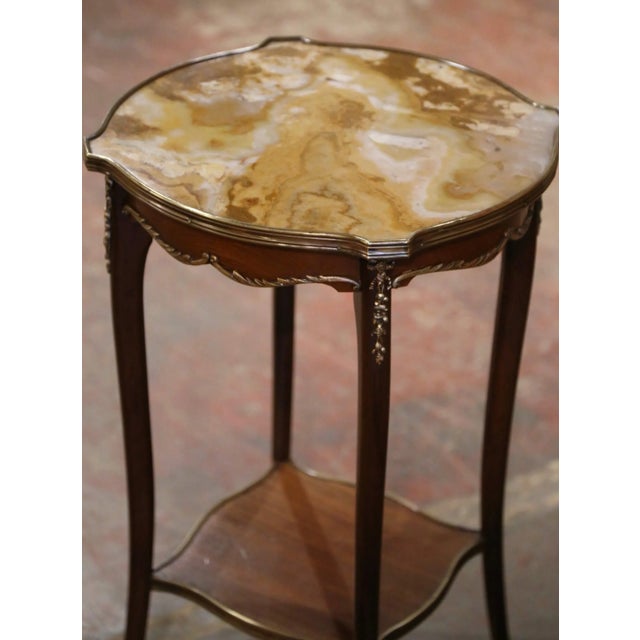 French Mid-Century French Louis XV Marble Top Walnut and Bronze Oval Side Table For Sale - Image 3 of 10