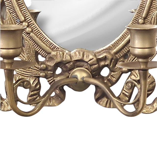 Vintage Brass Mirrored Double-Arm Wall Sconce, 13" For Sale - Image 10 of 11
