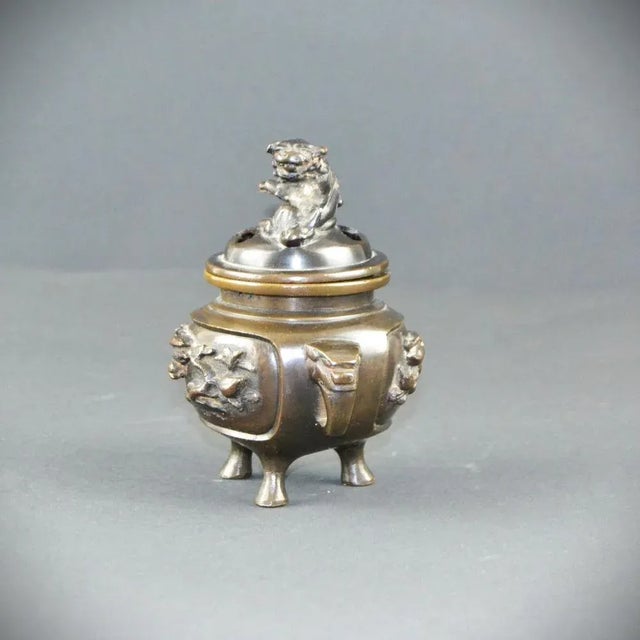 Metal Vintage Oriental Incense Burner in Bronze, 1920s For Sale - Image 7 of 11