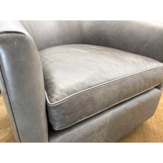Rh Reginald Leather Swivel Chair Berkshire Leather in Pewter | Bronze For Sale - Image 14 of 18