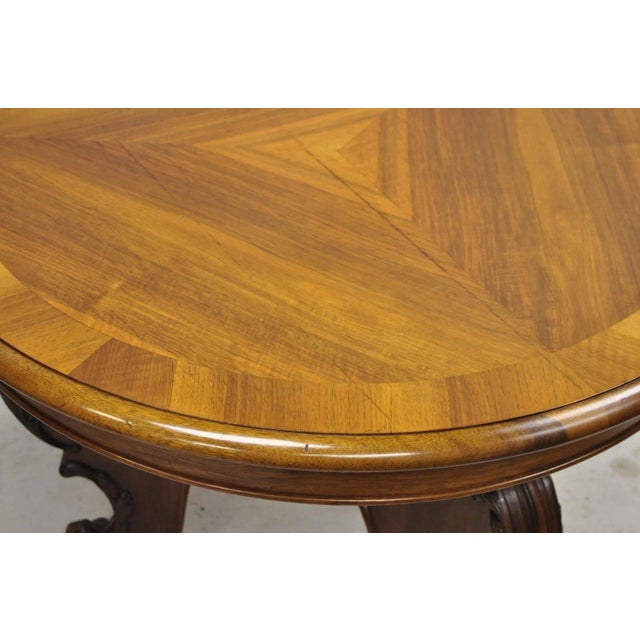 Wood Antique German Renaissance Revival Carved Walnut Paw Feet Round Center Table For Sale - Image 7 of 12