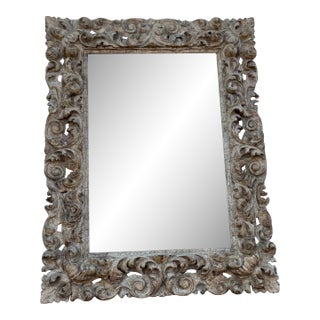 Antique Italian Baroque Style Hand-Carved Wood Wall Mirror With Acanthus Scrolls For Sale