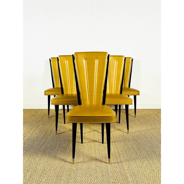 Superb set of six italian design chairs from the 1940s, typical of mid-century design. the high, slightly flared backs...
