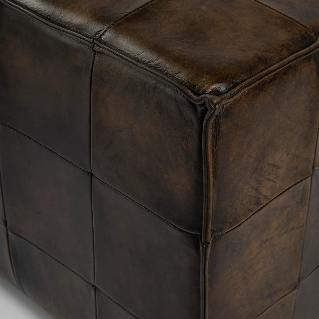 2020s Leon Leather Ottoman, Dark Brown For Sale - Image 5 of 7