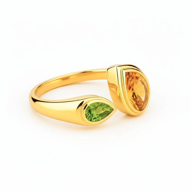 Modern Toi Et Moi Gemstone Ring: Citrine and Peridot, Size 6.75 For Sale - Image 3 of 5