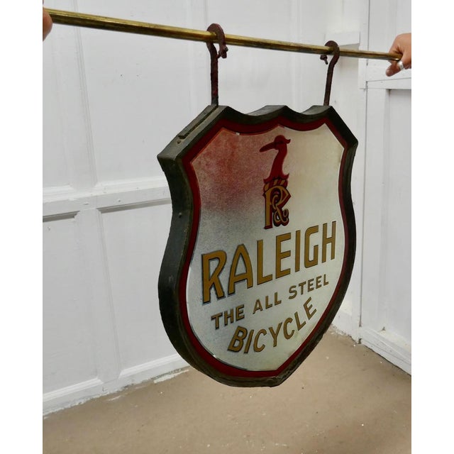 Double Sided Raleigh Bike Advertising Shop Sign in Glass, 1920s For Sale - Image 6 of 7