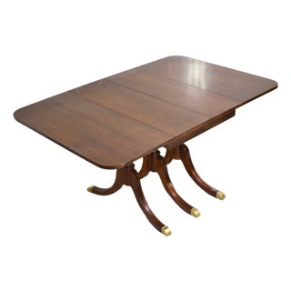 Mid Century Regency Style Mahogany Drop-Leaf Dining Table With Brass Capped Feet For Sale