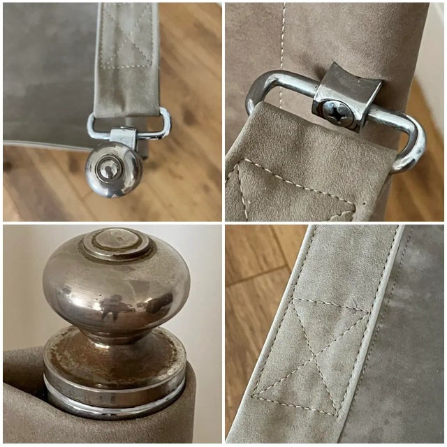 Vintage Maison Jansen Style, Campaign Pace Director Arm Chair, Suede Leather Chrome and Brass For Sale - Image 9 of 11