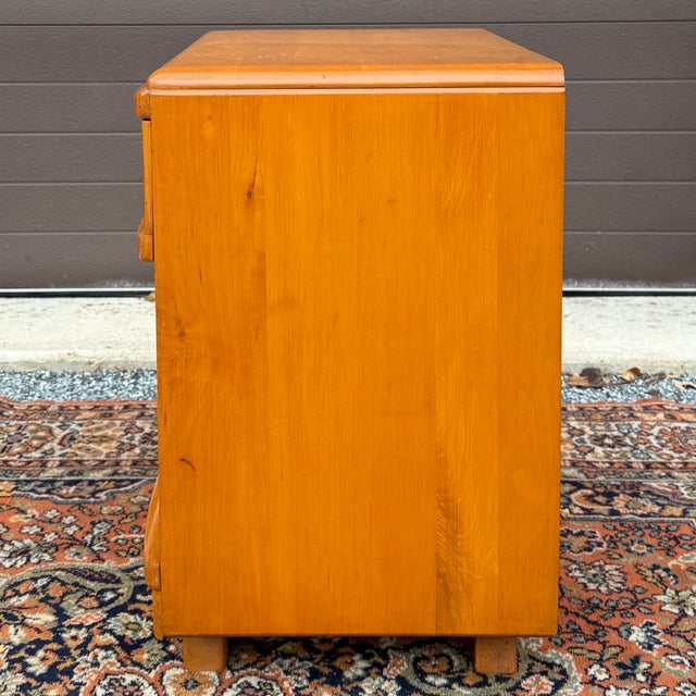 Goldenrod 1950s Kling Furniture Maple Modern Collection Sculptural Bowfront Solid Maple Nightstand With Drawer For Sale - Image 8 of 17