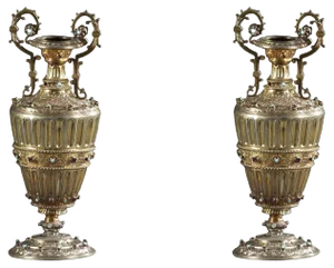 19th-Century Austro-Hungarian Vases in Silver Gilt with Gemstones, Set of 2