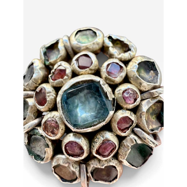 19th-Century Silver Multicolored Stone Cluster Estate Ring With Lion Heads, Size 6 For Sale In New York - Image 6 of 10