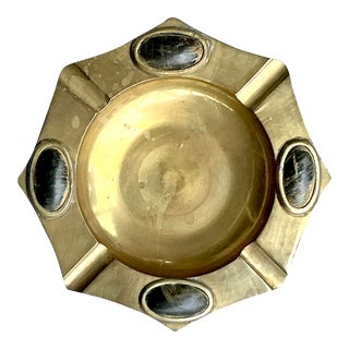 Vintage Boho Brass Ashtray With Inset Stone Detail For Sale