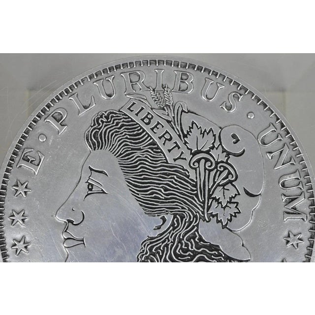 American Vintage 1878 Morgan Silver Dollar Pewter Trivet or Wall Hanging Plaque, Usa For Sale - Image 3 of 9