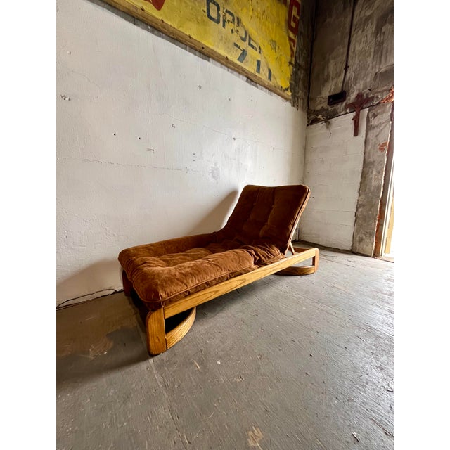 Incredibly versatile indoor chaise lounge by Howard Furniture. This particular line by Howard is crafted solid oak. This...