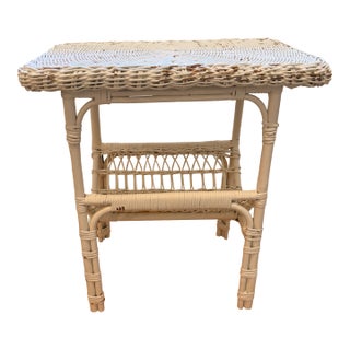 Wicker Side Table With Magazine Rack For Sale