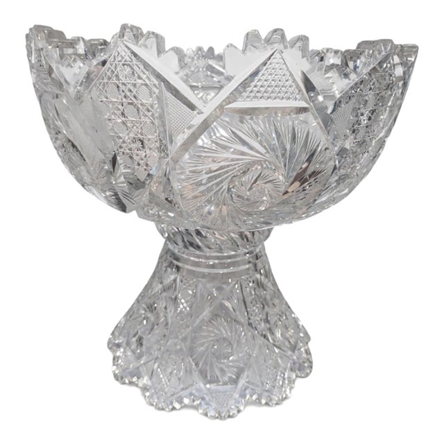 Maple City Early American Period Large Crystal Punch Bowl and Pedestal For Sale