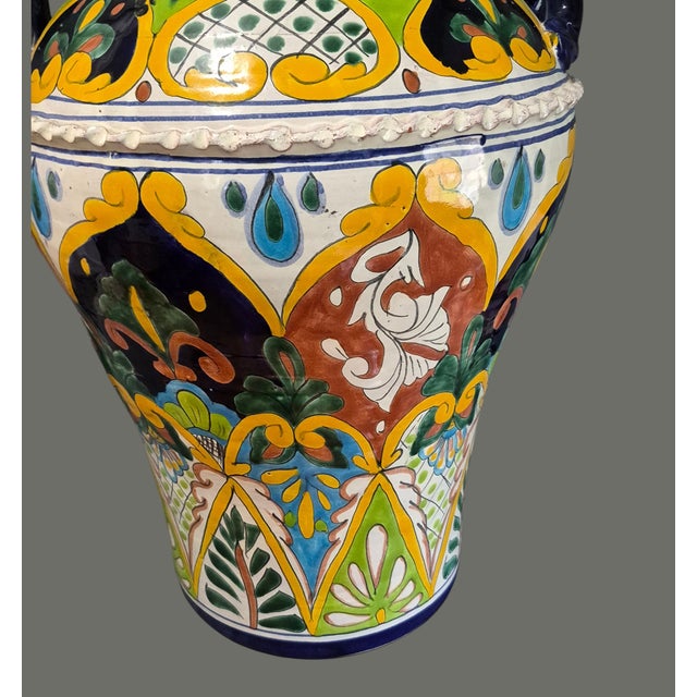 Mexican Tall Colorful Hand Painted Mexican Pottery Talavera Floor Vase Jug 19'' High For Sale - Image 3 of 10