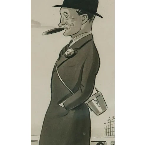 Fabulous original caricature pen & ink artwork depicting Sir 'Humphrey' de Trafford BT- famous foxhunter and Jockey Club...