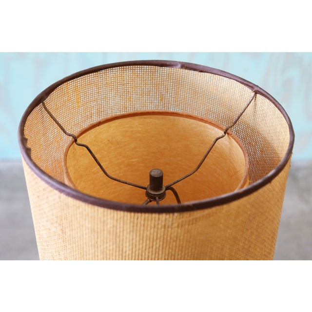 Wood 1960s Gruvwood Table Lamp Slat Wood and Original Woven Shade For Sale - Image 7 of 8