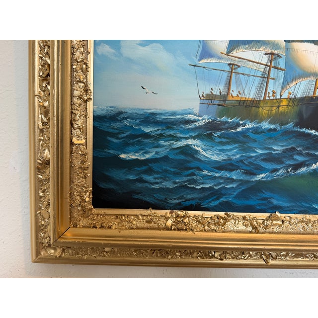 K.Dossi Original Sailing Ship Oil Painting, Nautical Seascape Unique Shell Decor For Sale In Jacksonville, FL - Image 6 of 11
